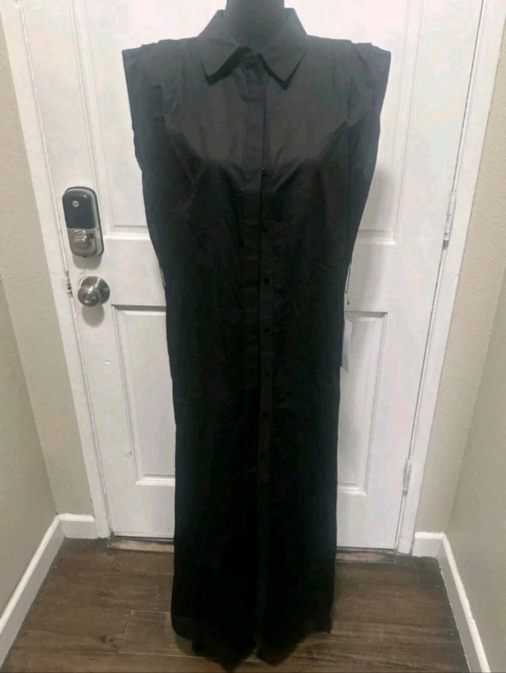 NWT English Factory Black Maxi Shirt Dress Collared Button Front Medium $155